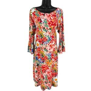 Floral Midi Dress L NWT Bell Sleeve Stretch Knit Limited Cottagecore Agnes Dora‎